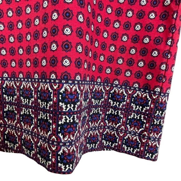 Talbots Career Work A-Line Skirt Size 14 Red Blue Geometric White Lined - Picture 2 of 7